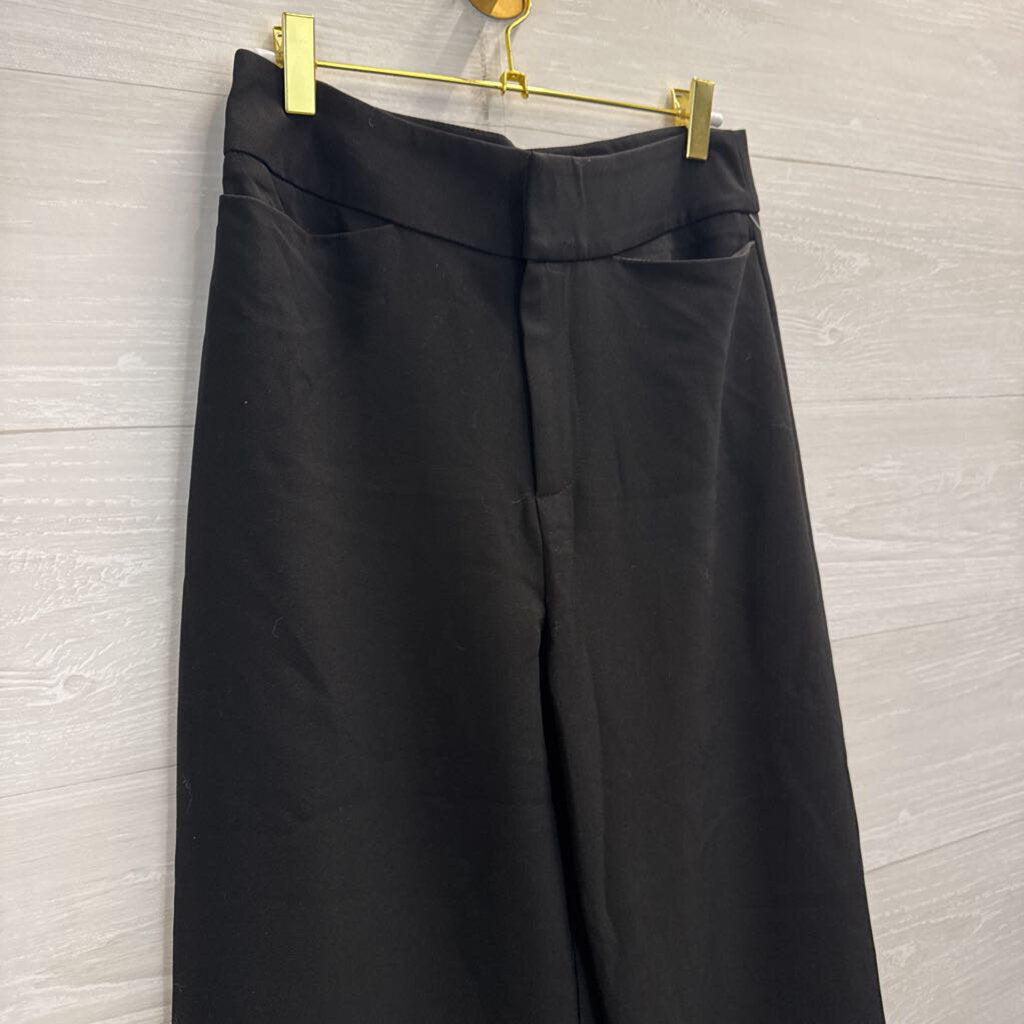 Black Wide Leg Rhinestone Fringe Hem Pants Medium