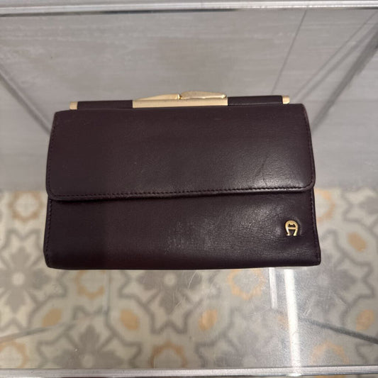 Etienne Aigner Brown Leather Kiss Lock Wallet