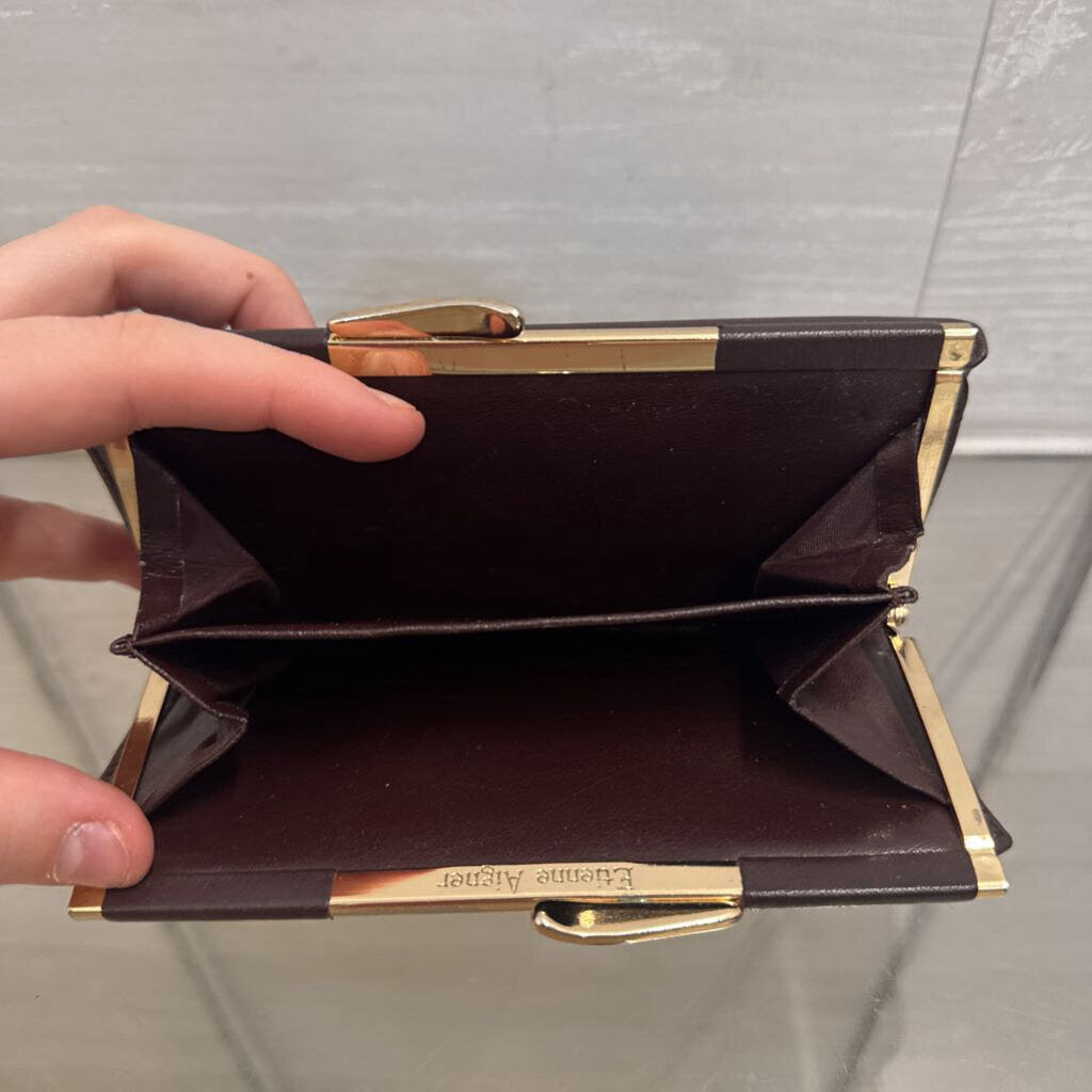 Etienne Aigner Brown Leather Kiss Lock Wallet