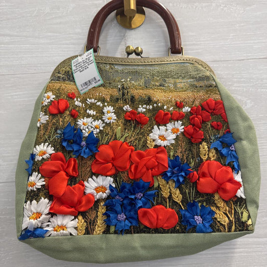 Green/ Multi 3D Embroidered Flower Canvas Purse