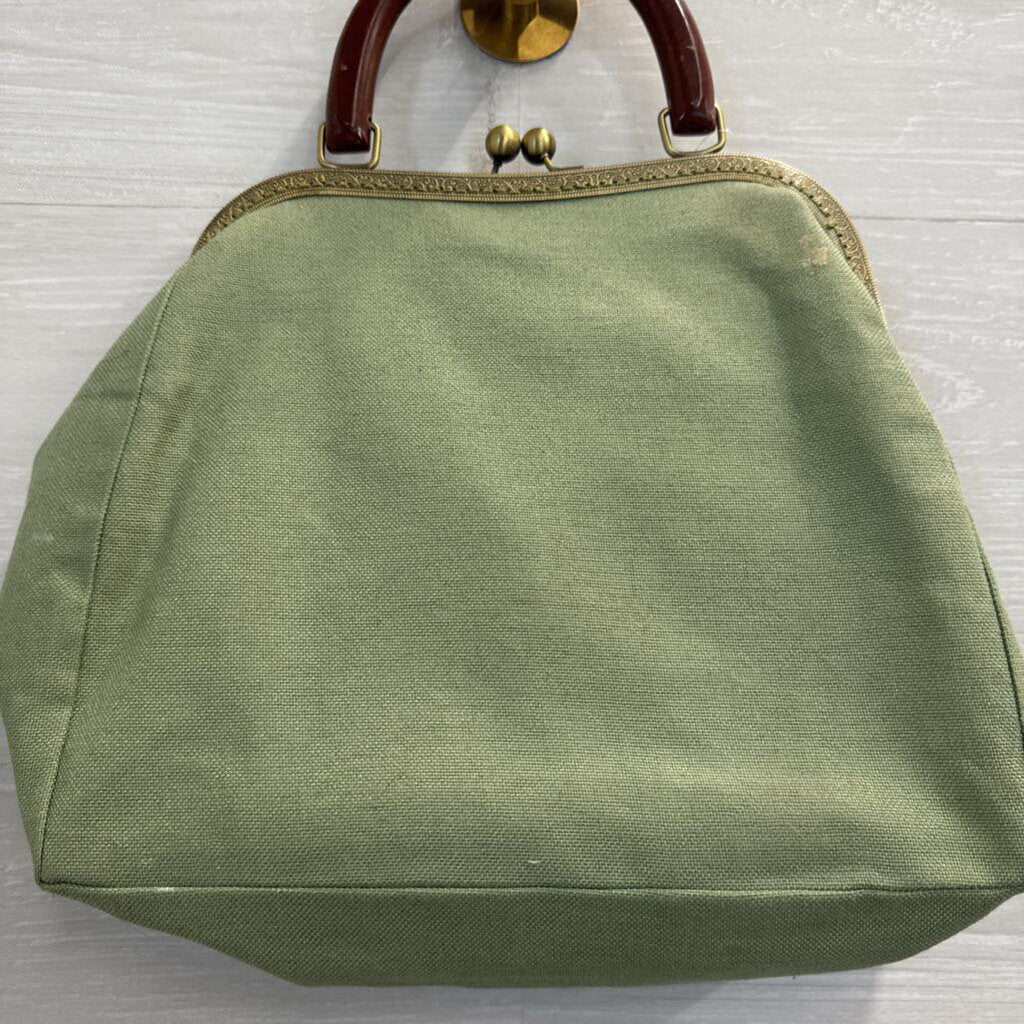 Green/ Multi 3D Embroidered Flower Canvas Purse