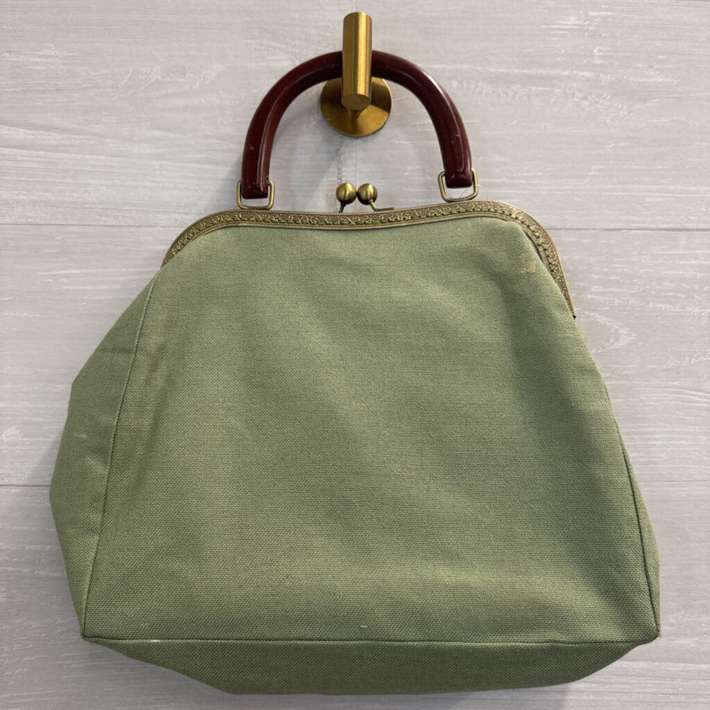 Green/ Multi 3D Embroidered Flower Canvas Purse