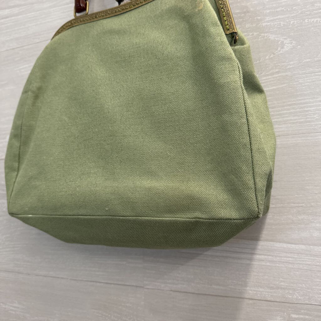 Green/ Multi 3D Embroidered Flower Canvas Purse