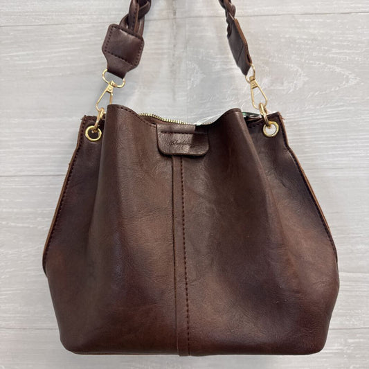 Small Brown Leather Braided Strap Purse
