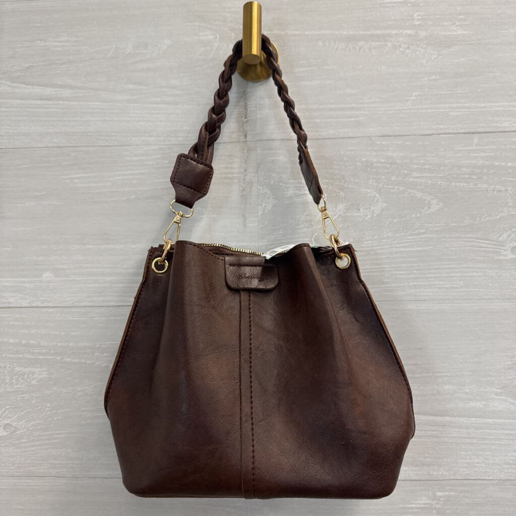 Small Brown Leather Braided Strap Purse