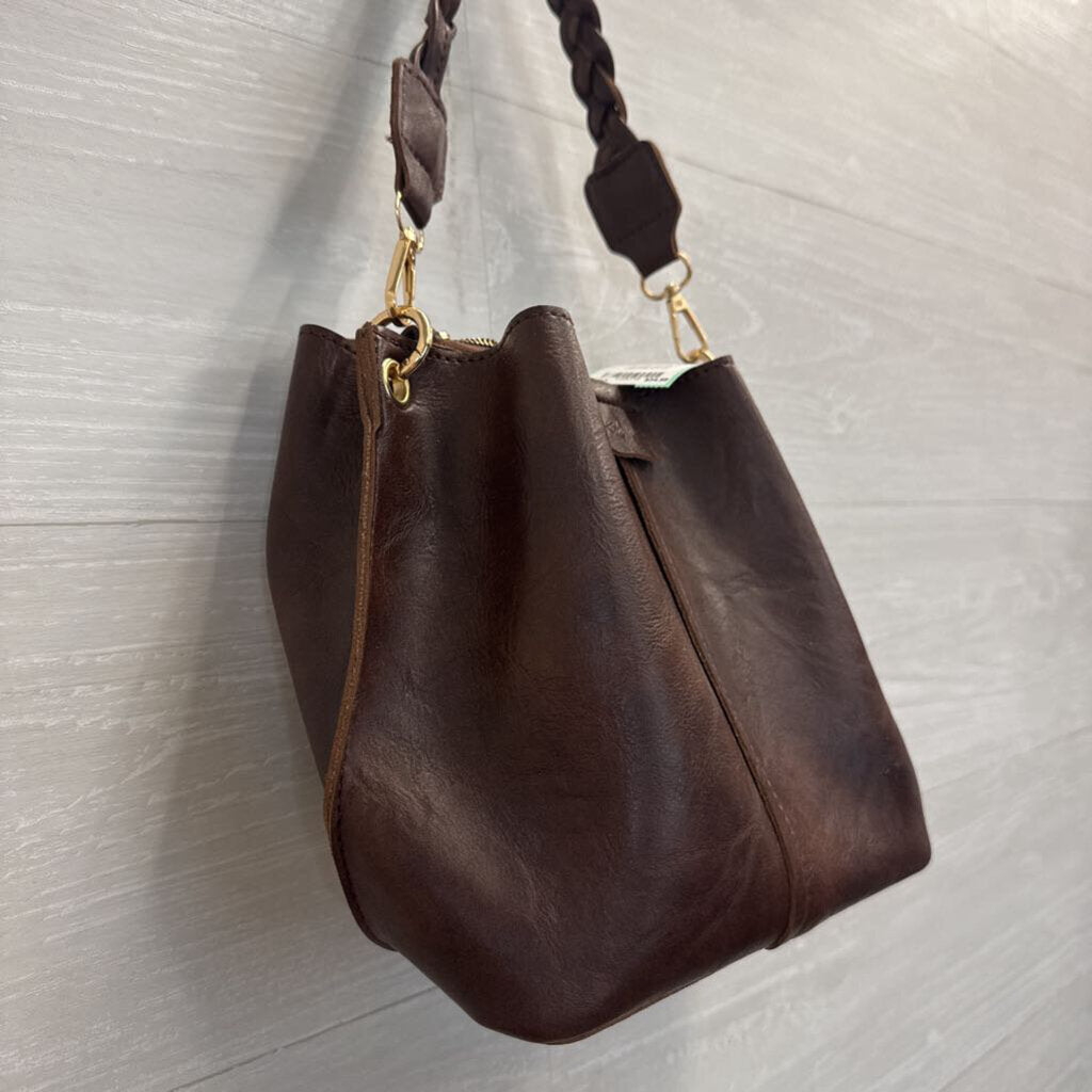 Small Brown Leather Braided Strap Purse