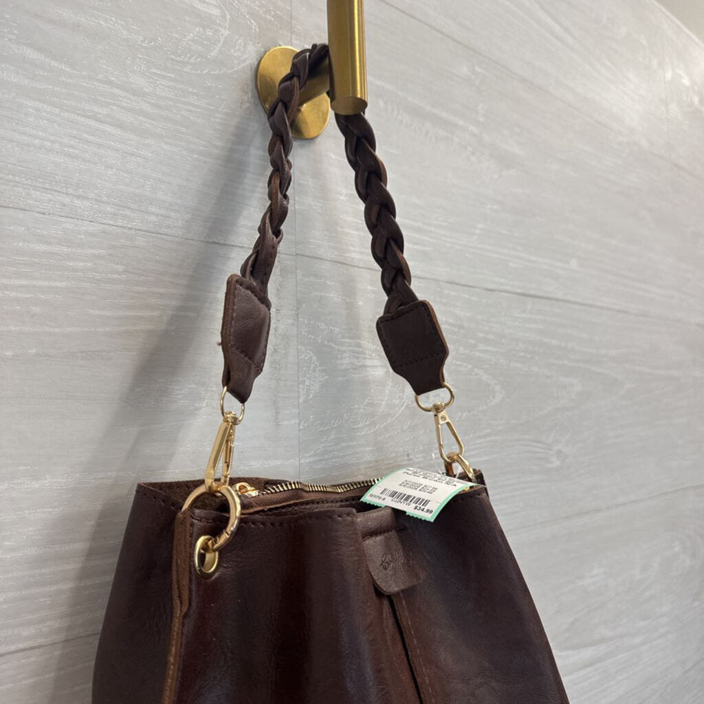 Small Brown Leather Braided Strap Purse
