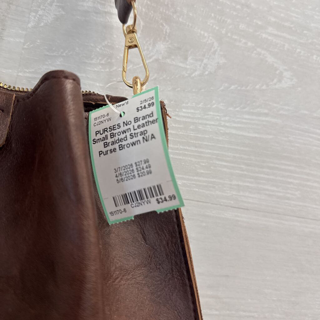 Small Brown Leather Braided Strap Purse