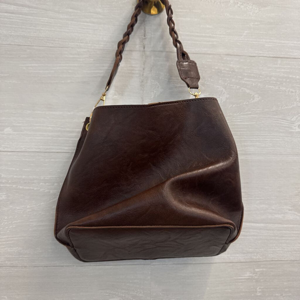 Small Brown Leather Braided Strap Purse