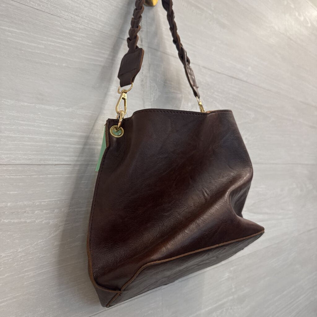 Small Brown Leather Braided Strap Purse