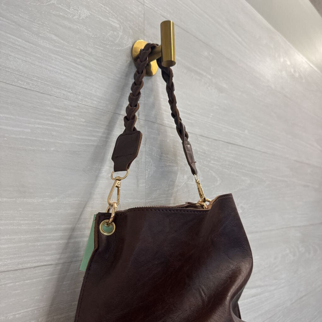 Small Brown Leather Braided Strap Purse