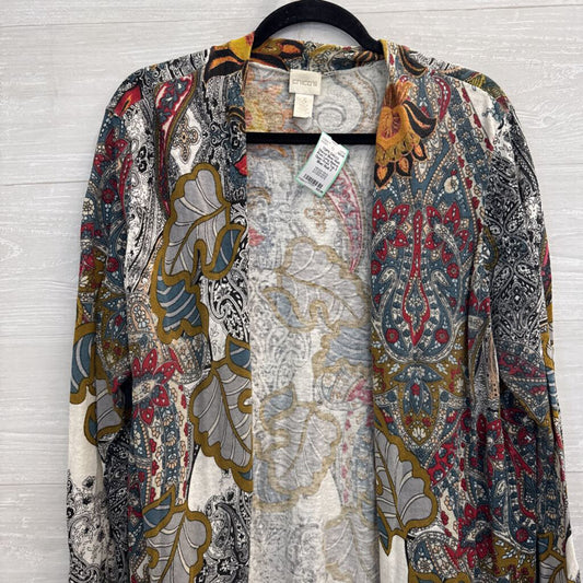 Chicos Blue/ Multi Print Long Sleeve Open Front Top 3