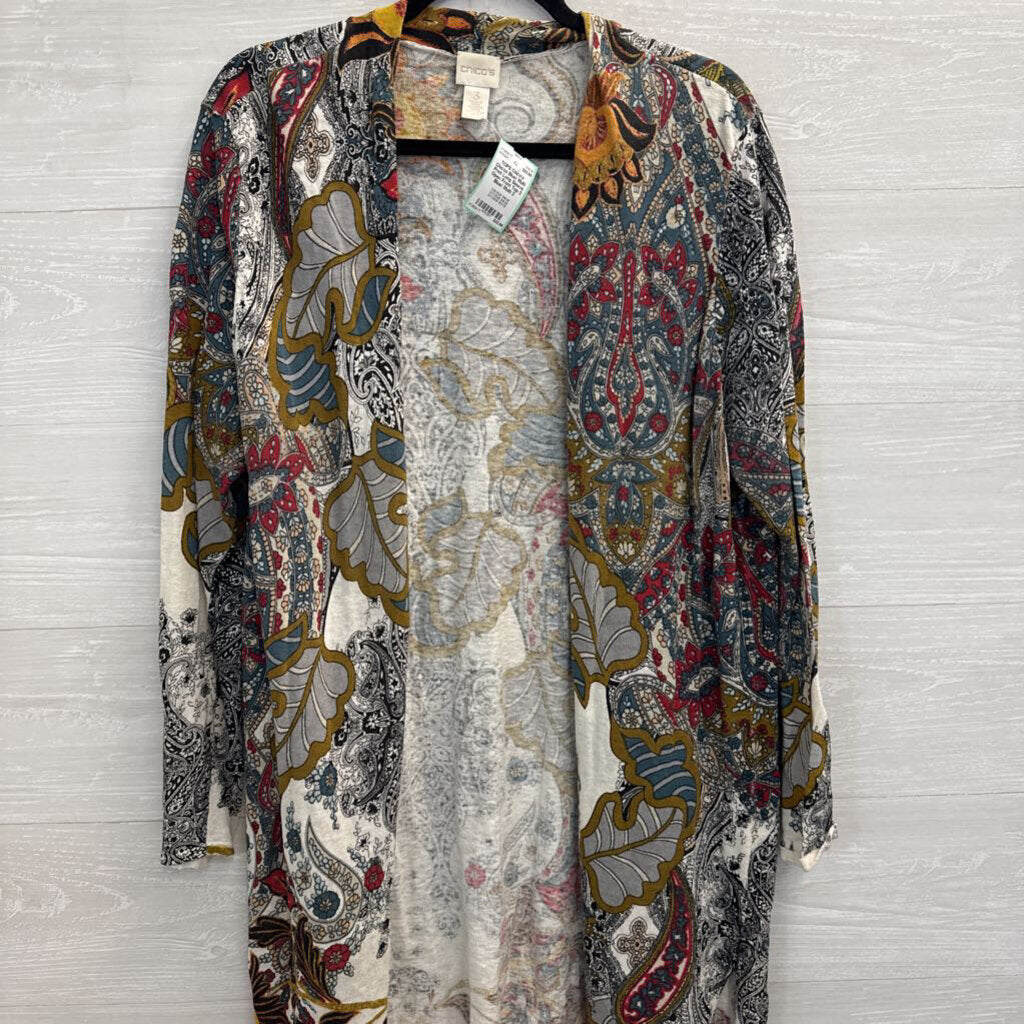 Chicos Blue/ Multi Print Long Sleeve Open Front Top 3