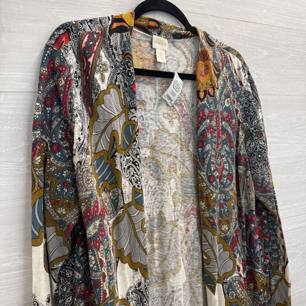 Chicos Blue/ Multi Print Long Sleeve Open Front Top 3