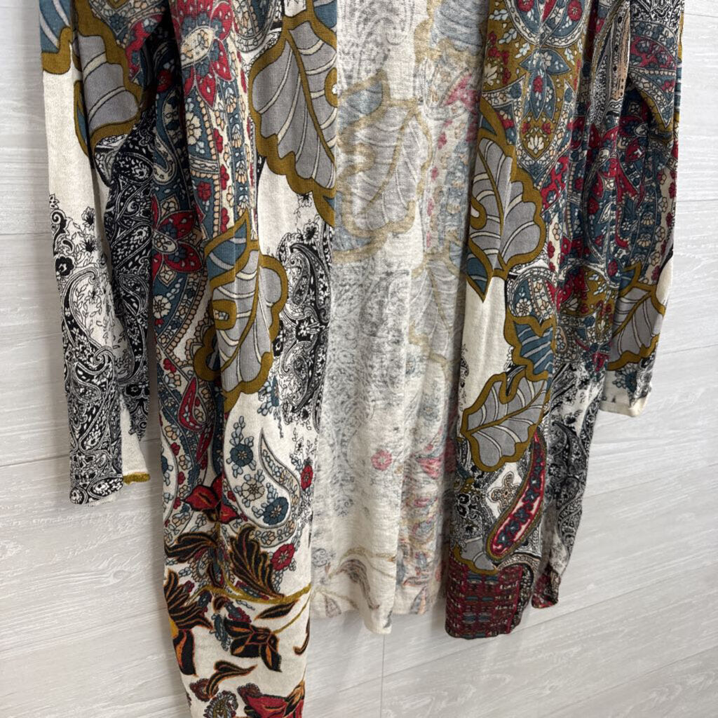 Chicos Blue/ Multi Print Long Sleeve Open Front Top 3