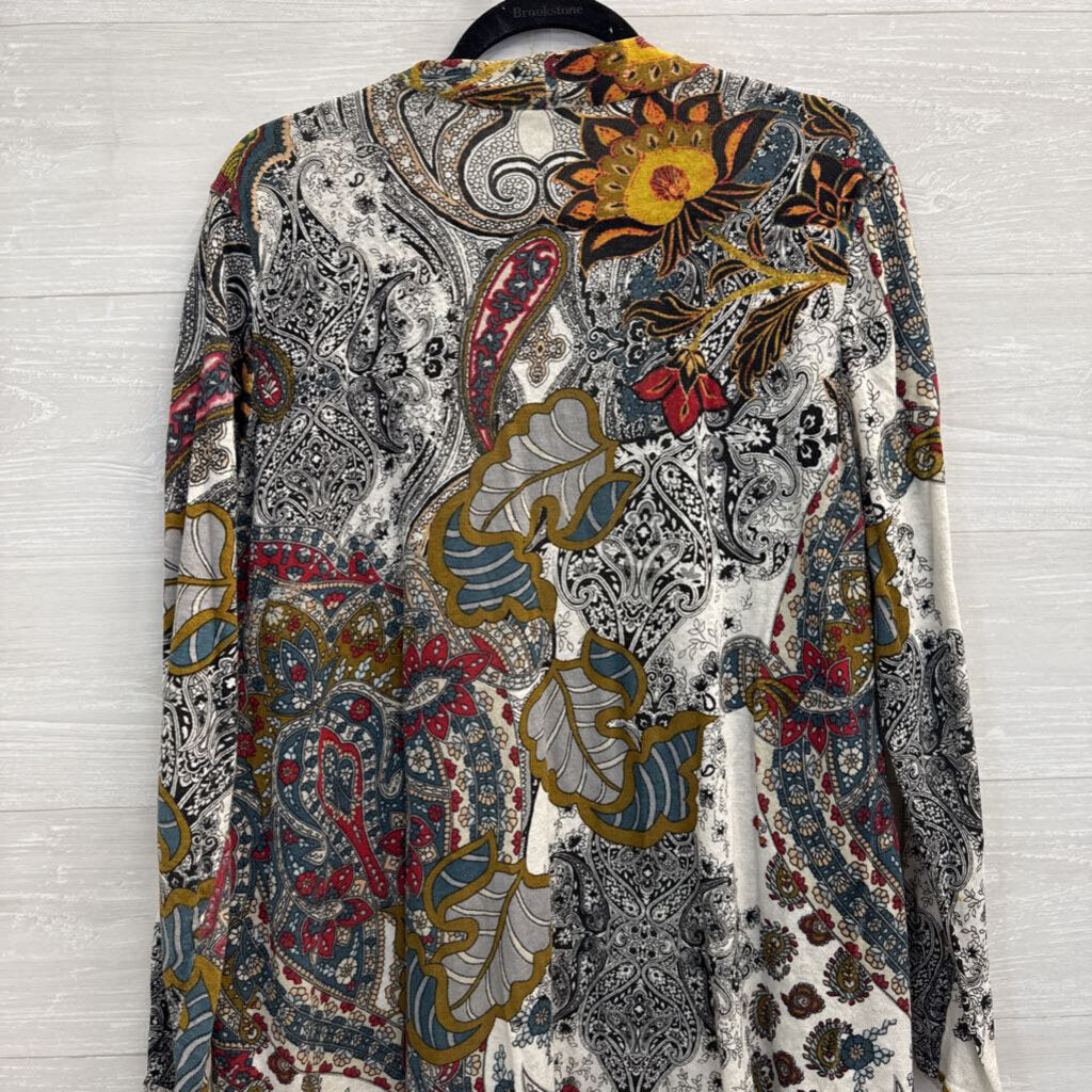 Chicos Blue/ Multi Print Long Sleeve Open Front Top 3