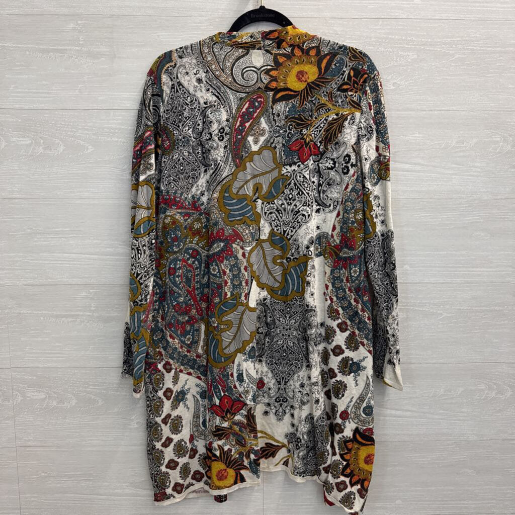 Chicos Blue/ Multi Print Long Sleeve Open Front Top 3