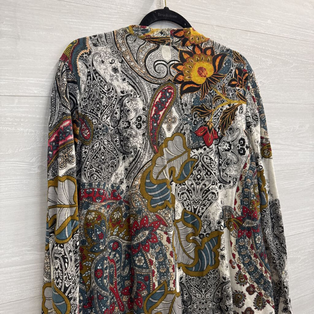 Chicos Blue/ Multi Print Long Sleeve Open Front Top 3