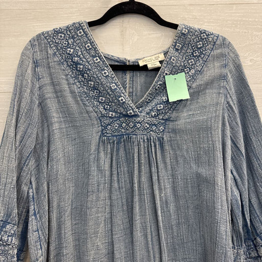 Rachel Zoe Blue Embroidered Detail Long Sleeve Top Medium