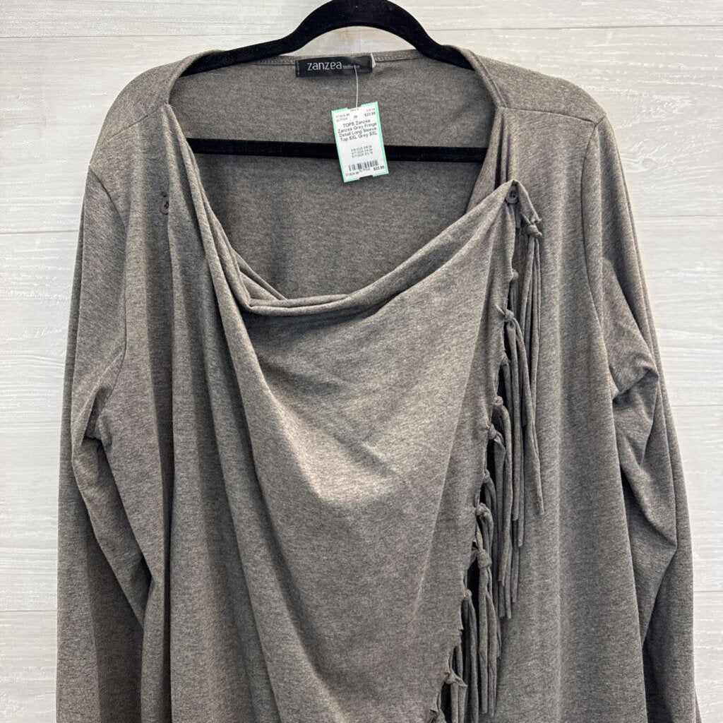 Zanzea Grey Fringe Detail Long Sleeve Top 5XL