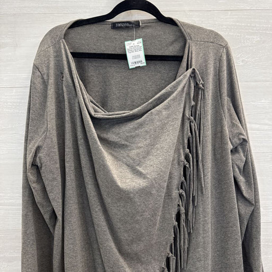 Zanzea Grey Fringe Detail Long Sleeve Top 5XL