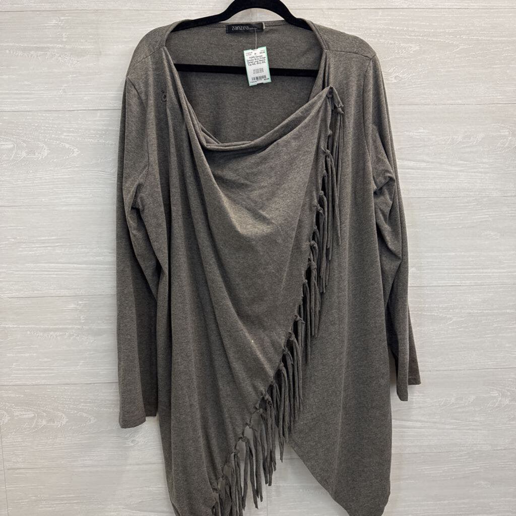 Zanzea Grey Fringe Detail Long Sleeve Top 5XL