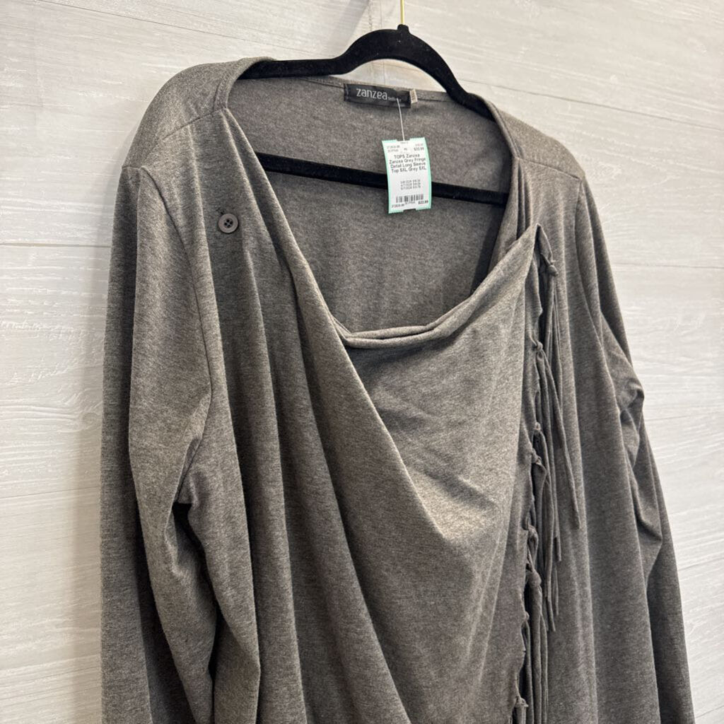 Zanzea Grey Fringe Detail Long Sleeve Top 5XL