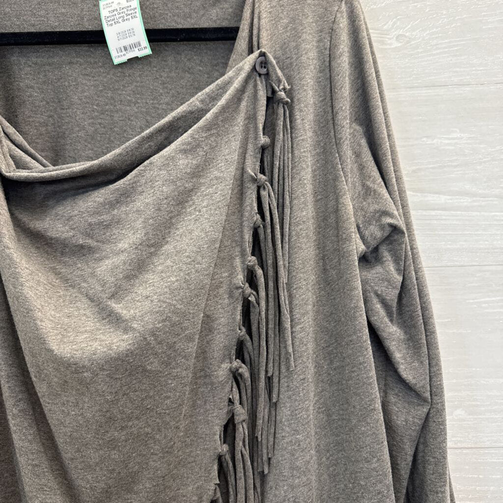 Zanzea Grey Fringe Detail Long Sleeve Top 5XL