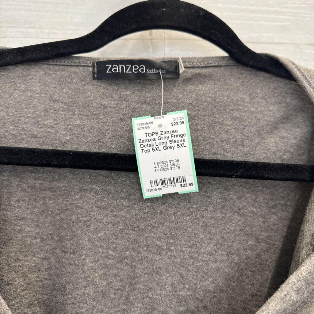 Zanzea Grey Fringe Detail Long Sleeve Top 5XL