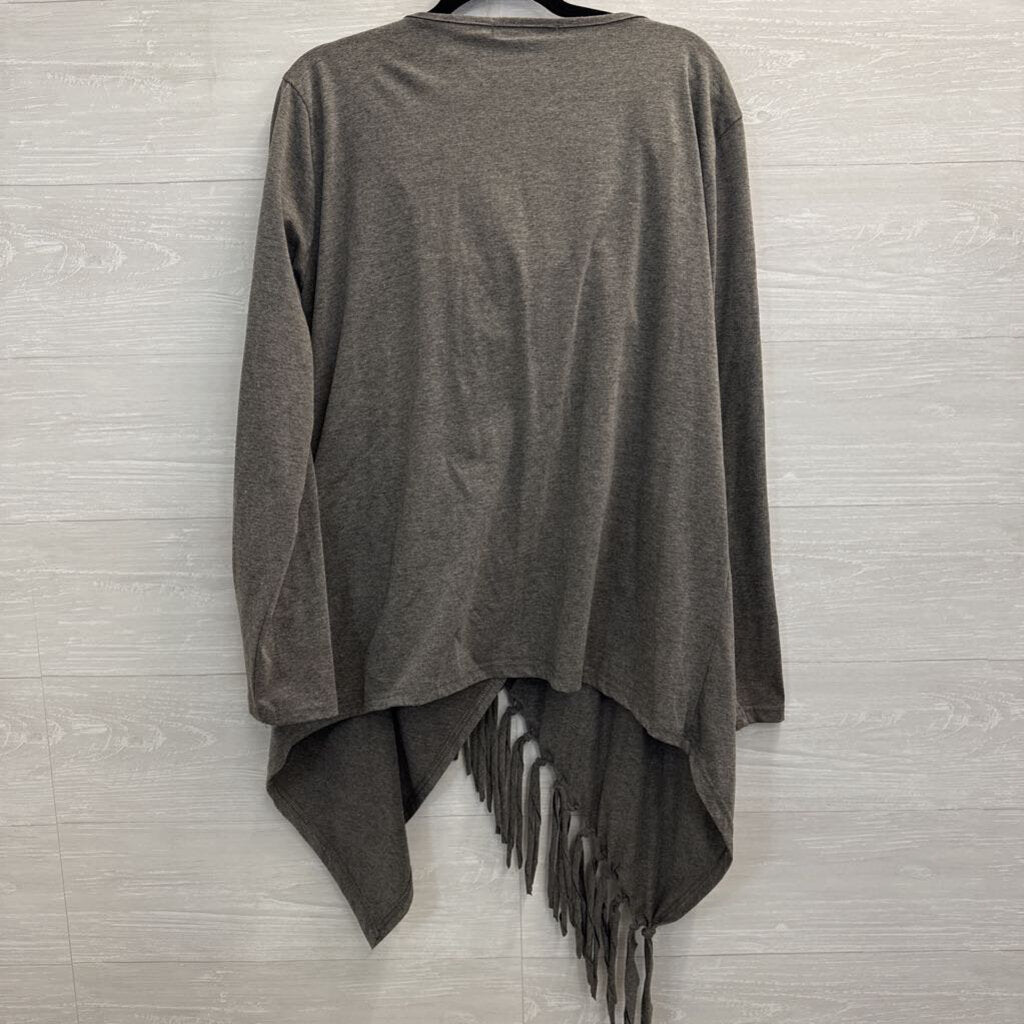 Zanzea Grey Fringe Detail Long Sleeve Top 5XL