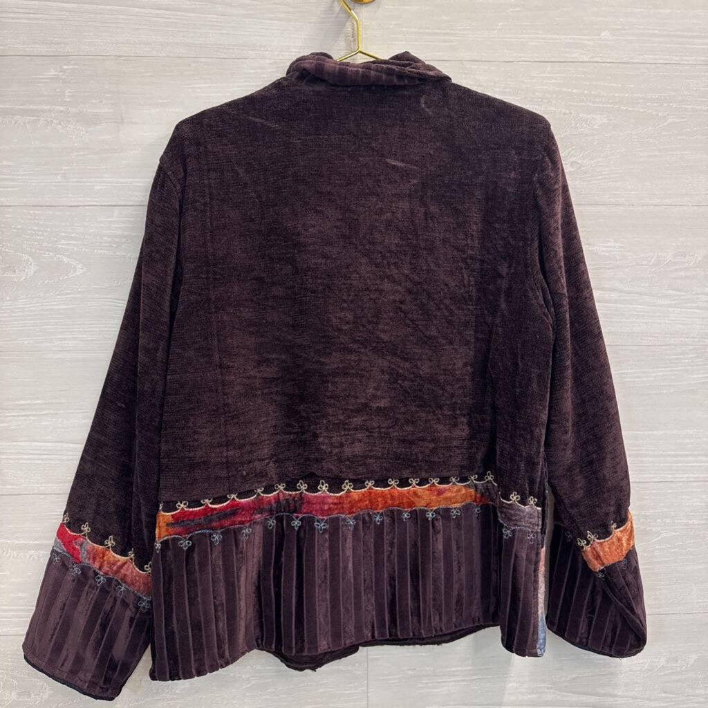 Flashback Brown/ Multi Embroidered Print Button Up Jacket Large