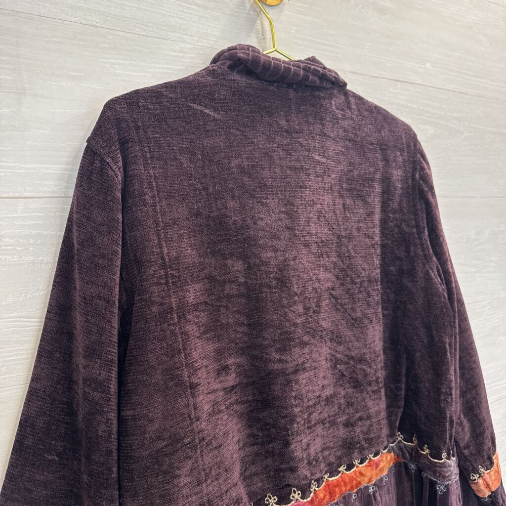 Flashback Brown/ Multi Embroidered Print Button Up Jacket Large