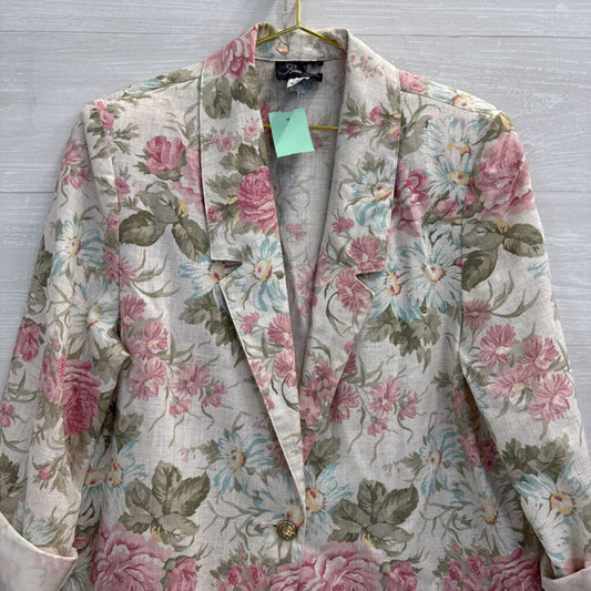 Vintage Radcliffe Cream/ Multi Floral Print Linen Blend Blazer Jacket 14