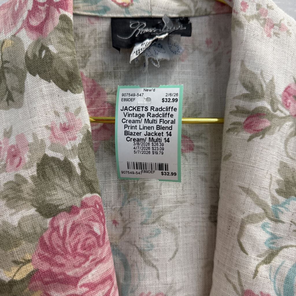 Vintage Radcliffe Cream/ Multi Floral Print Linen Blend Blazer Jacket 14