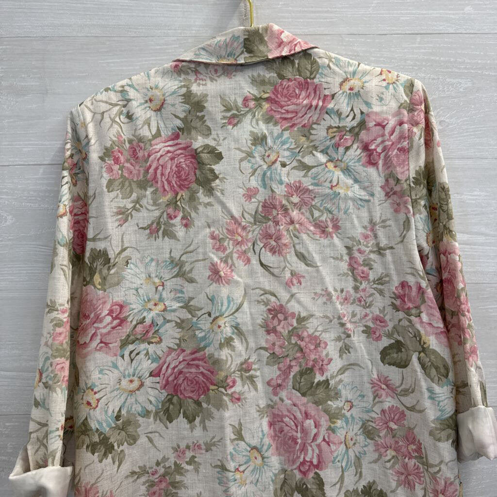 Vintage Radcliffe Cream/ Multi Floral Print Linen Blend Blazer Jacket 14