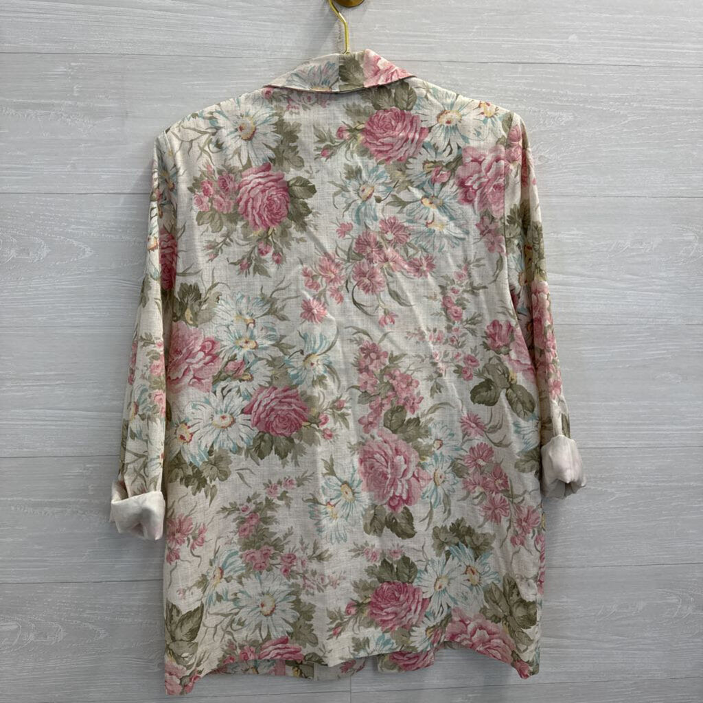 Vintage Radcliffe Cream/ Multi Floral Print Linen Blend Blazer Jacket 14