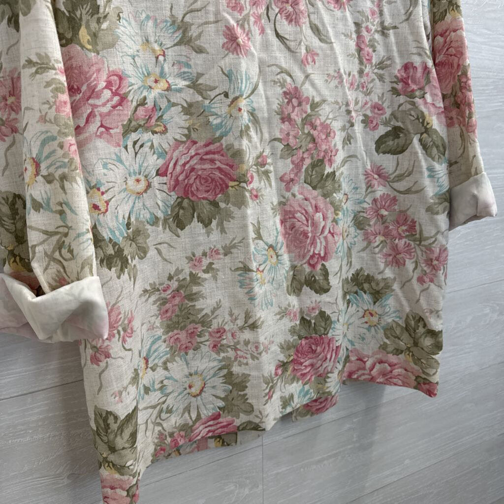 Vintage Radcliffe Cream/ Multi Floral Print Linen Blend Blazer Jacket 14