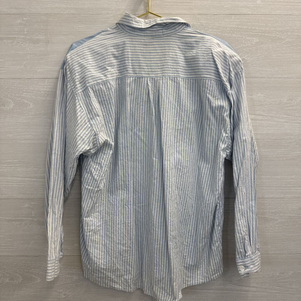 Vintage Jane Ashley Blue/ White Striped Beaded Long Sleeve Button Down Top Large