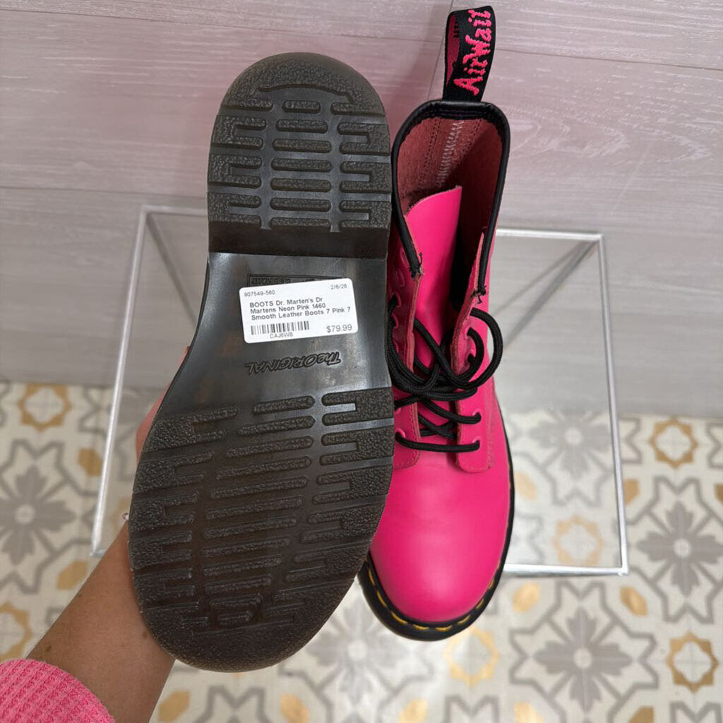 Dr Martens Neon Pink 1460 Smooth Leather Boots 7