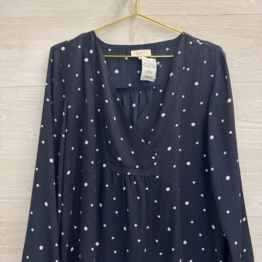 Loft Navy/ White Polka Dot Long Sleeve Top Large