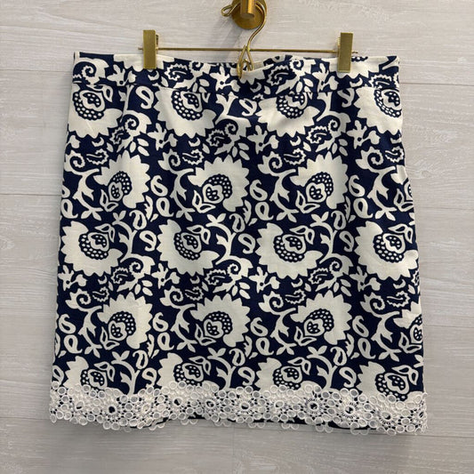Talbots White/ Navy Print Skirt 14