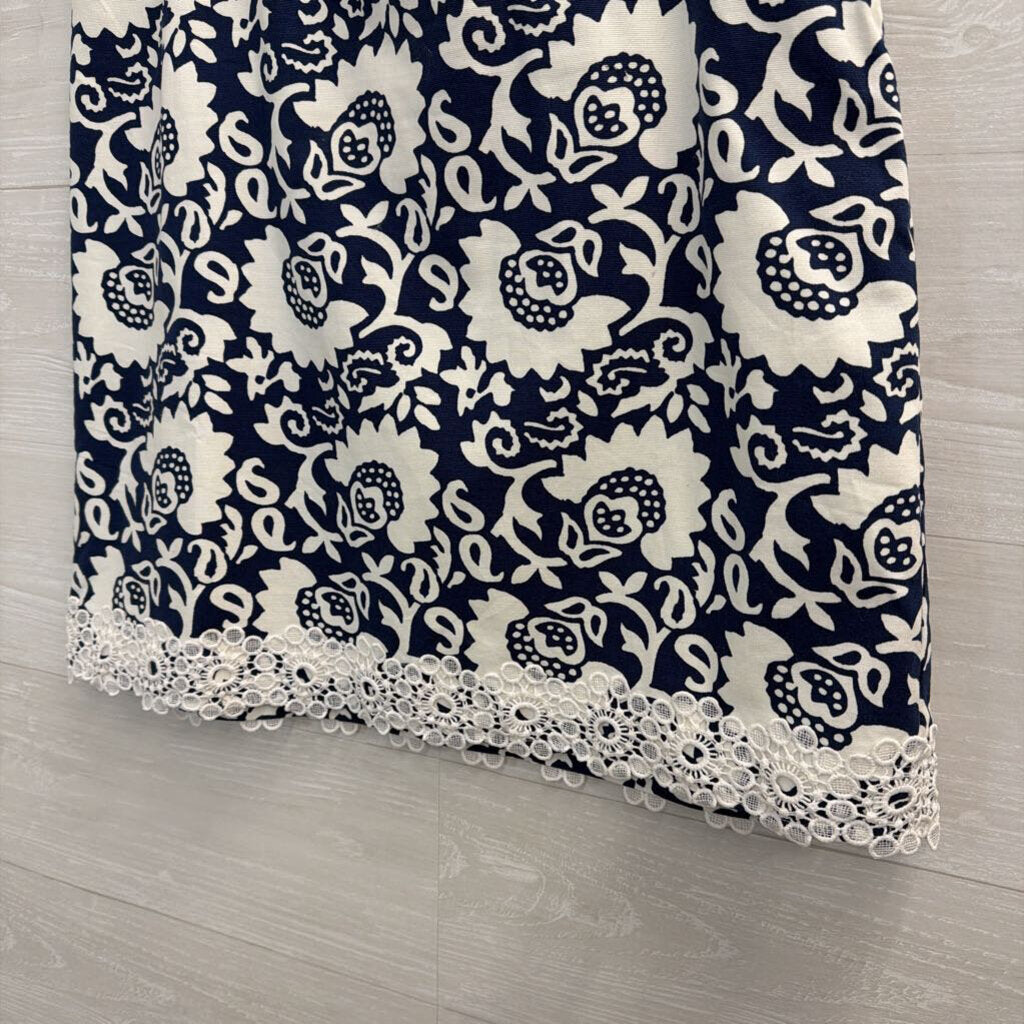 Talbots White/ Navy Print Skirt 14