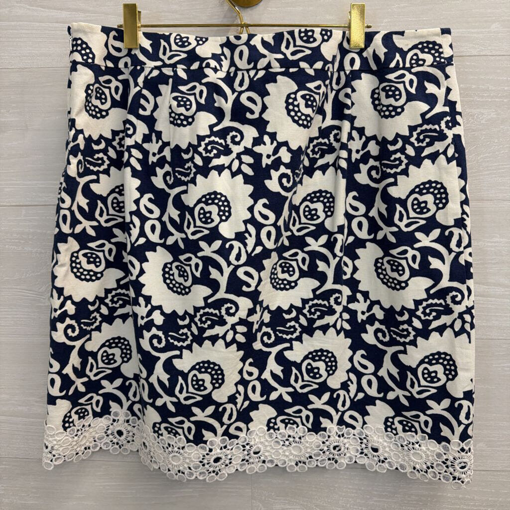 Talbots White/ Navy Print Skirt 14