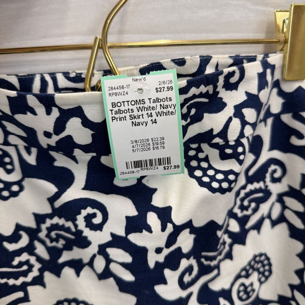 Talbots White/ Navy Print Skirt 14