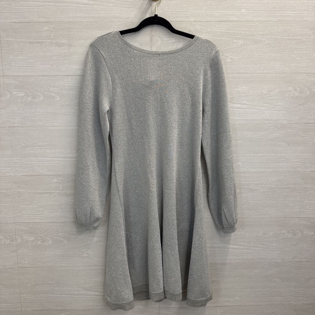 J Crew Silver Shimmer Knit Long Sleeve Knot Back Dress Medium