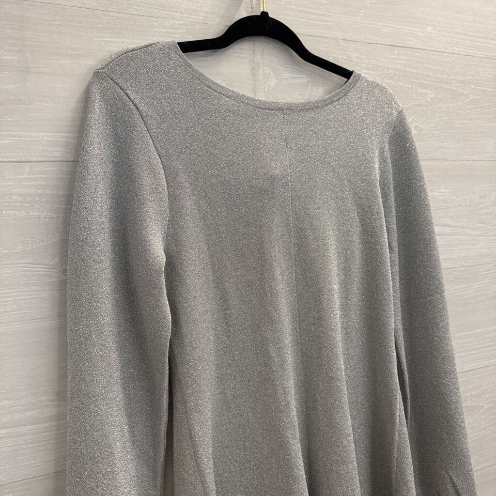 J Crew Silver Shimmer Knit Long Sleeve Knot Back Dress Medium