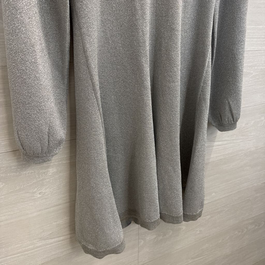 J Crew Silver Shimmer Knit Long Sleeve Knot Back Dress Medium