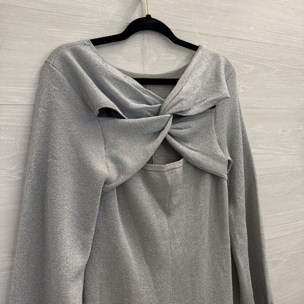 J Crew Silver Shimmer Knit Long Sleeve Knot Back Dress Medium