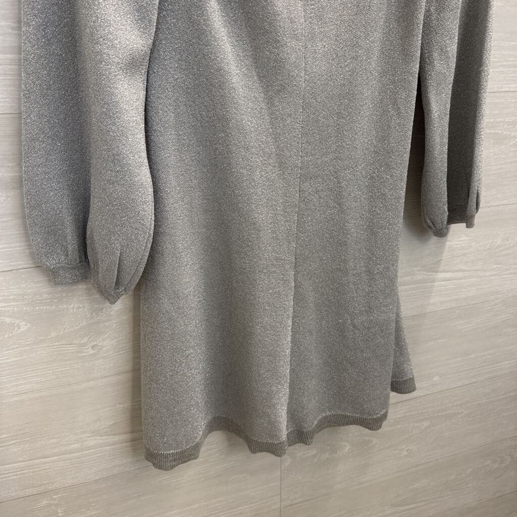 J Crew Silver Shimmer Knit Long Sleeve Knot Back Dress Medium