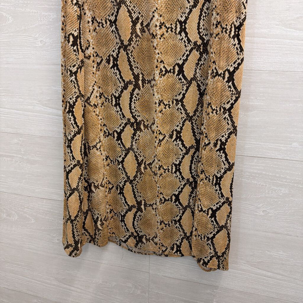 Brown Snakeskin Print Midi Skirt 6
